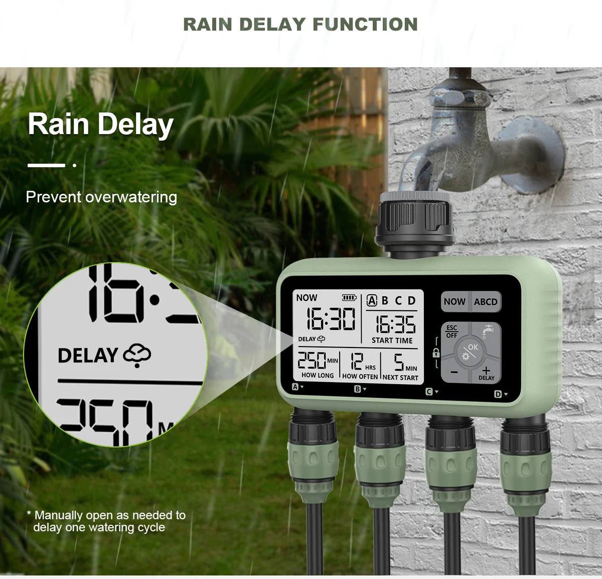 RESWAT 4-Outlet Water Timer – Multifunctional Sprinkler Controller with Multi-Caliber Adaptors for Easy Garden Irrigation