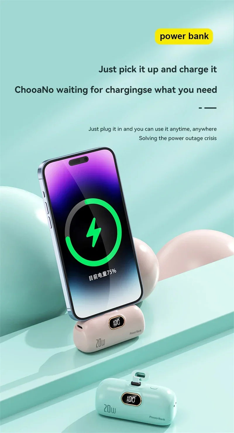 Mini Capsule Power Bank – Ultra-Compact Fast Charger & Emergency External Battery for iPhone and Android