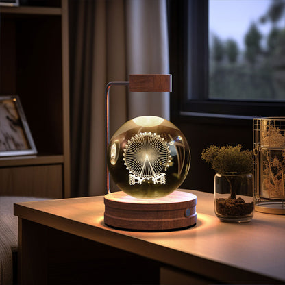 Beautiful crystal ball night light with multi-colored LED lights glowing in the dark