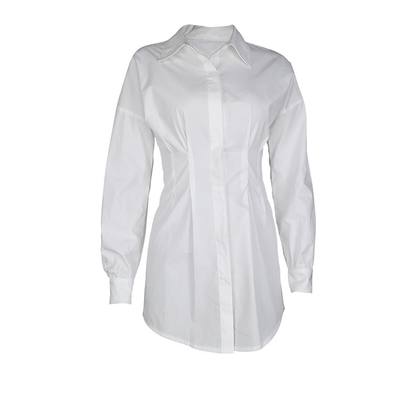 Pleated Waist Long-sleeved Shirt