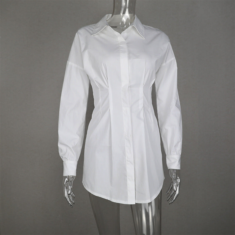 Pleated Waist Long-sleeved Shirt