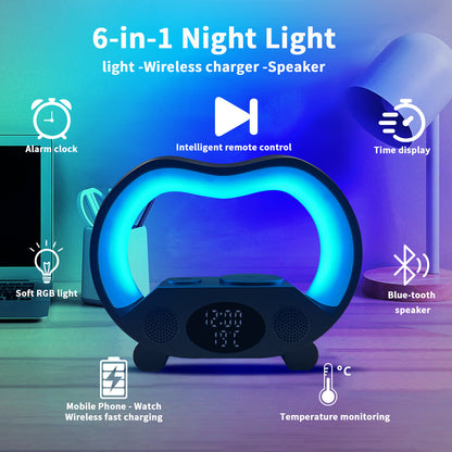 Smart LED Digital Clock with 15W wireless fast charging and Bluetooth audio