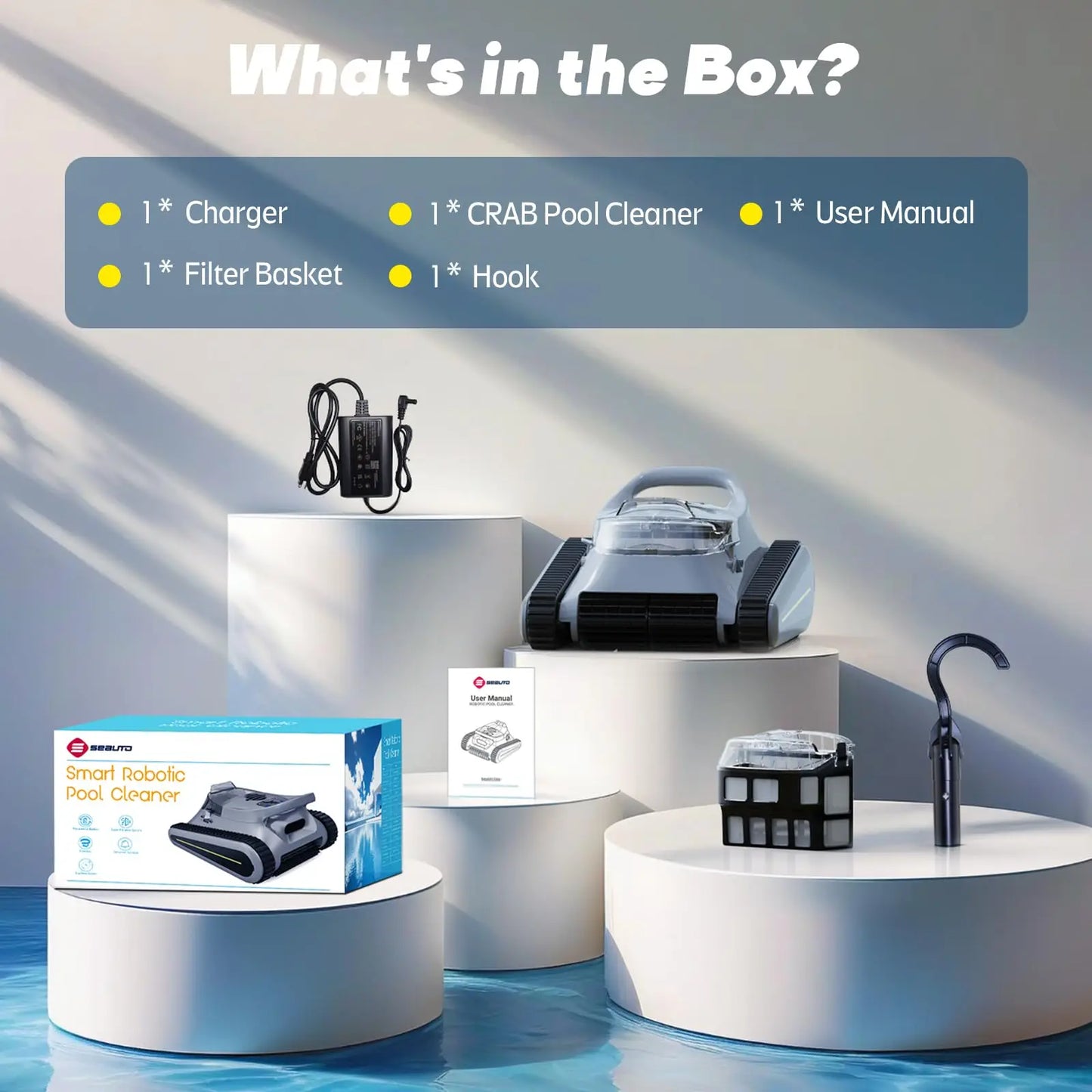 SEAUTO Crab Pro Robotic Pool Cleaner – 45,000Pa Powerful Suction & Wall-Climbing