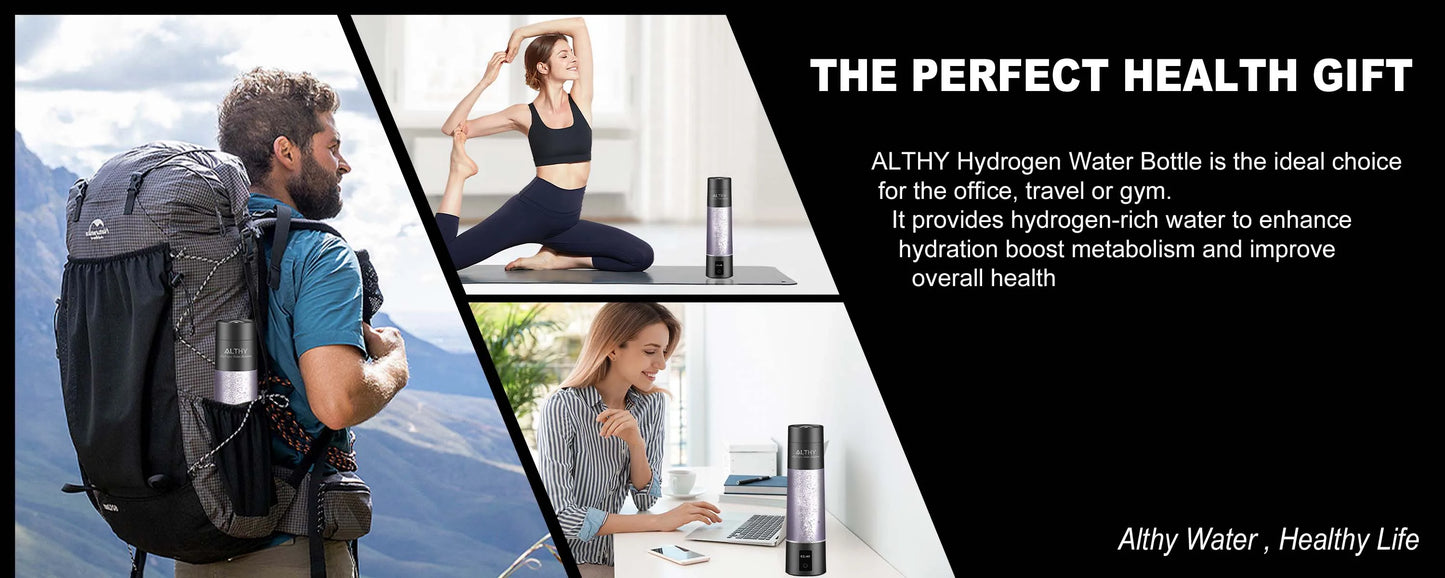 ALTHY Performance Molecular Hydrogen Water Bottle – DuPont SPE & PEM Dual-Chamber Ionizer with Charging & Time Display – High-Concentration H₂ Generator (Up to 5000ppb)