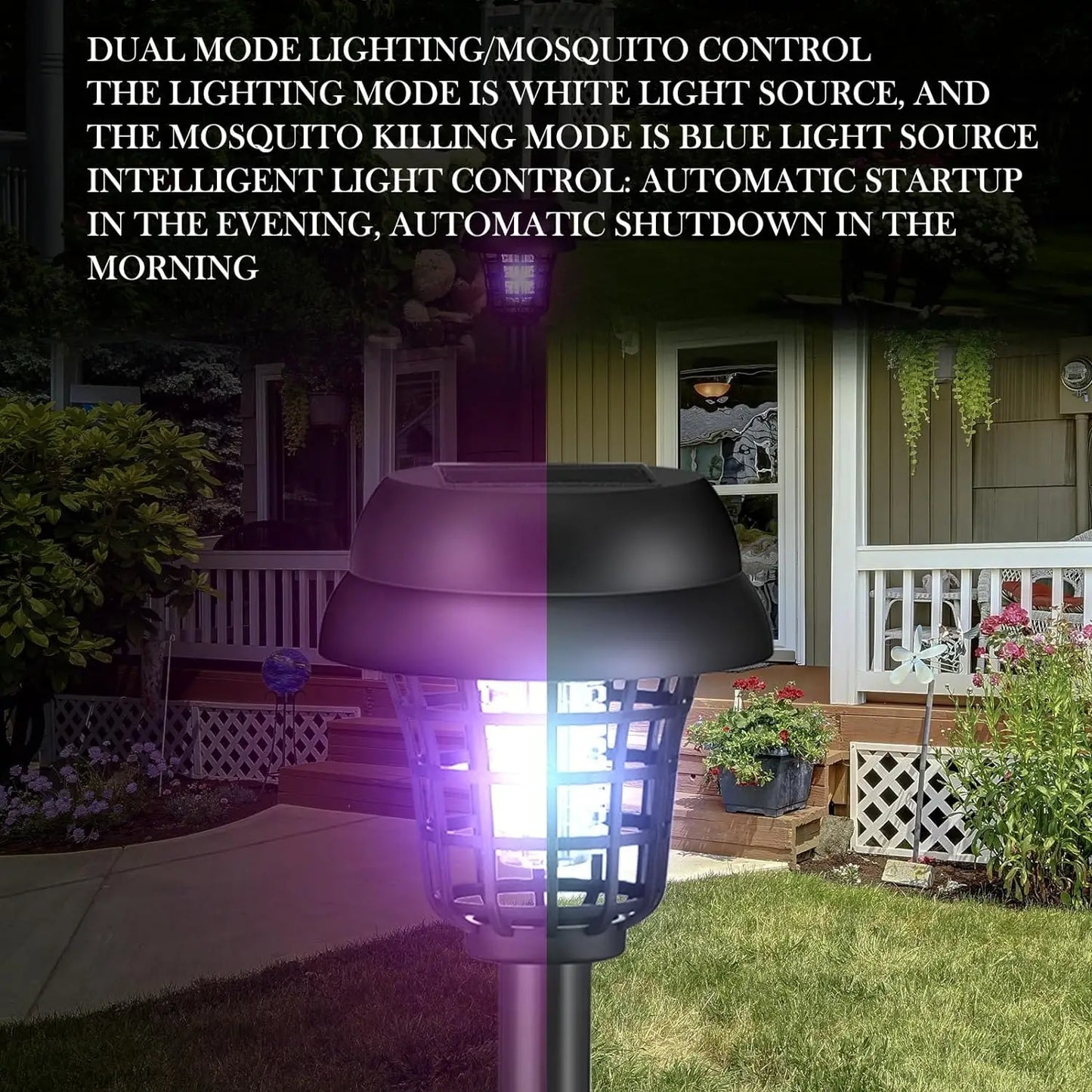 Solar-Powered Mosquito Zapper Lamp – Waterproof Insect Killer with 2 Light Modes & Safety Net for Lawn & Outdoor Use