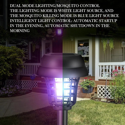Solar-Powered Mosquito Zapper Lamp – Waterproof Insect Killer with 2 Light Modes & Safety Net for Lawn & Outdoor Use