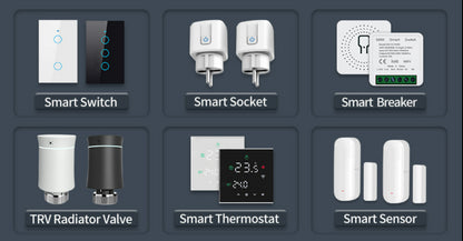 A high-resolution image of the TNCE Tuya Smart Plug EU 16A/20A showcasing its sleek WiFi and Zigbee-enabled socket design with integrated power monitoring, timer function, and voice control compatibility with Alexa and Google Home in a modern smart home setting