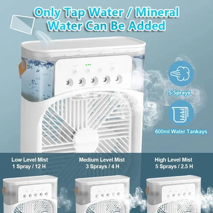 3-in-1 Portable Air Cooler, Humidifier & LED Night Light – Mini Air Conditioner Fan for Home & Office Use