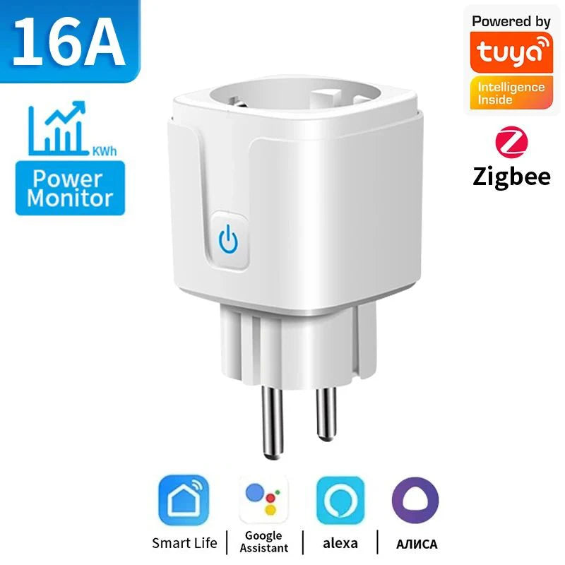 TNCE Tuya Smart Plug EU 16A/20A – WiFi & Zigbee Socket with Power Monitoring, Timer Function, Voice Control – Compatible with Alexa & Google Home
