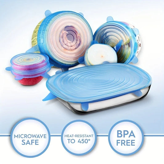6-Pack Reusable Silicone Stretch Lids – BPA-Free, Airtight Food Covers for Bowls, Cups & Containers – Microwave & Dishwasher Safe Kitchen Accessories