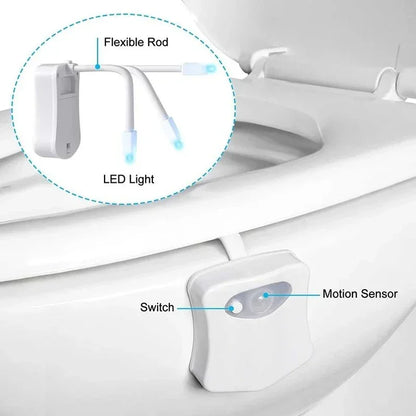 Easy-to-clean, splash-proof LED light for toilet bowl with motion sensor