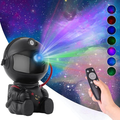 Astronaut galaxy star projector night light with nebula effects, remote control, and LED galaxy lamp for space-themed decor and bedtime ambiance
