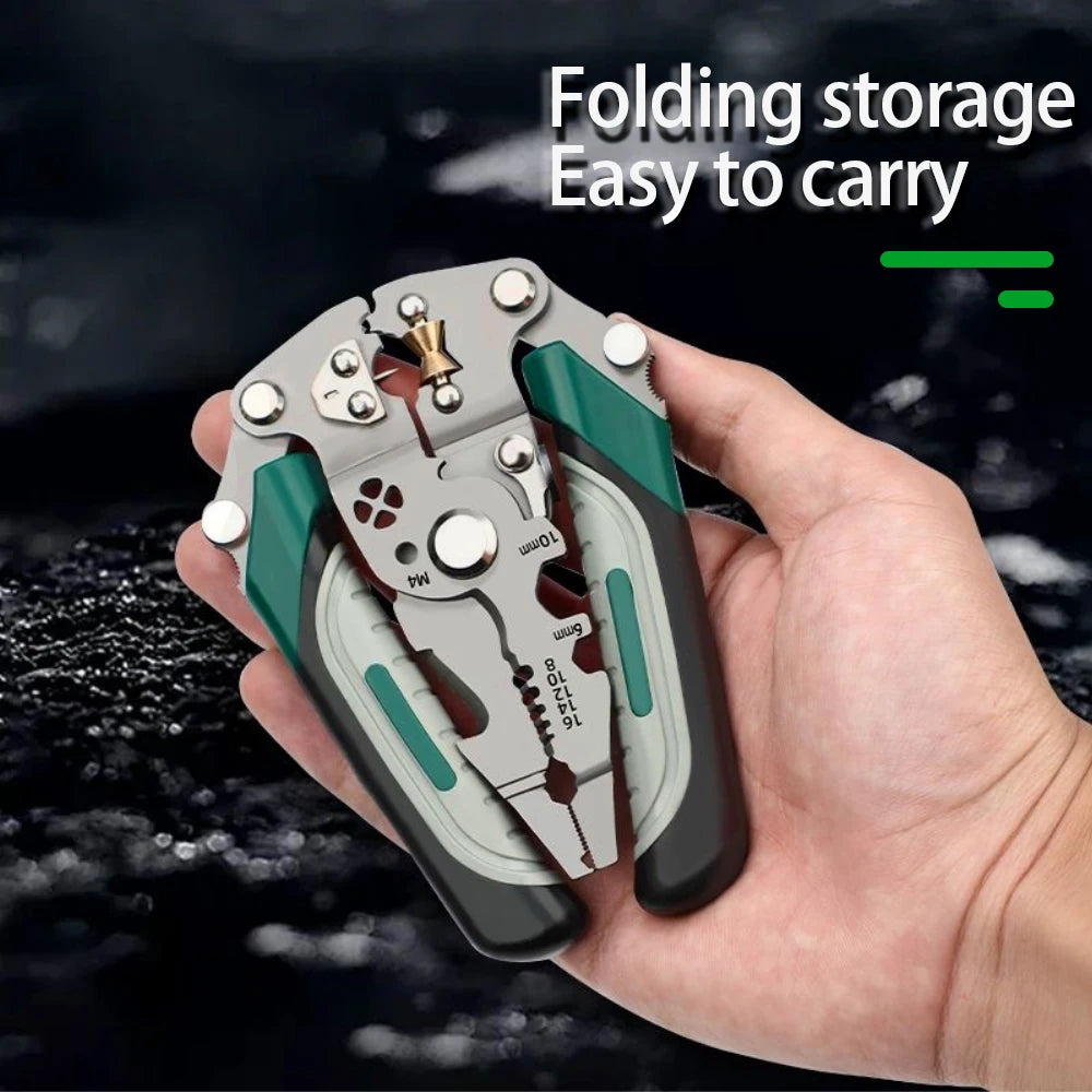 Foldable Wire Stripper & Crimping Tool – Multi-Function Electrician Pliers with Pulley Design for Cutting, Stripping & Wire Winding