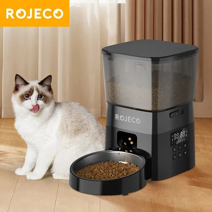 ROJECO Automatic Pet Feeder – Smart Dry Food Dispenser for Cats & Dogs with Button Control and Scheduled Feeding