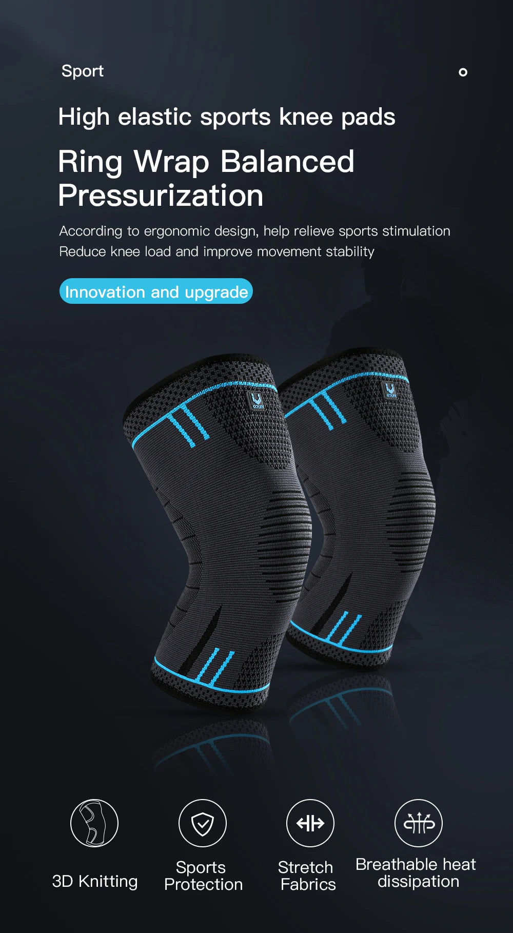 A single elastic, breathable compression knee support sleeve with built-in springs designed for sports and fitness activities to provide stability and pain relief