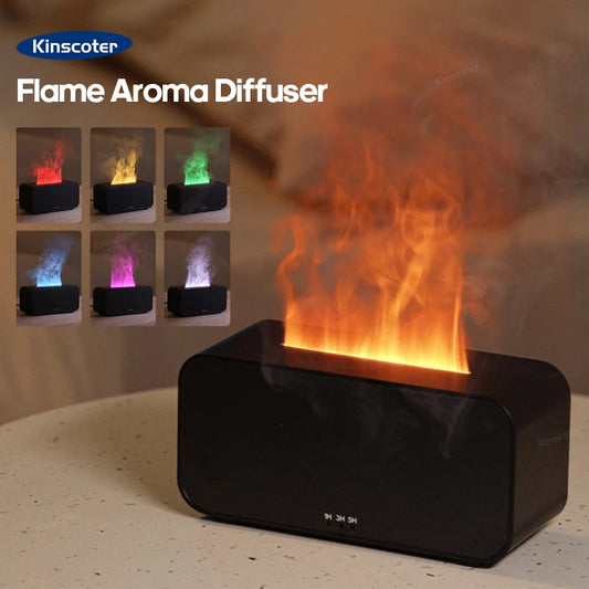 KINSCOTER Colorful Flame Aroma Diffuser & Air Humidifier – Ultrasonic Cool Mist with Timer