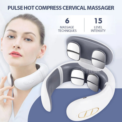 Smart Wireless Back & Neck Massager with Heating & TENS Pulse – Cervical Muscle Pain Relief & Shoulder Health Care