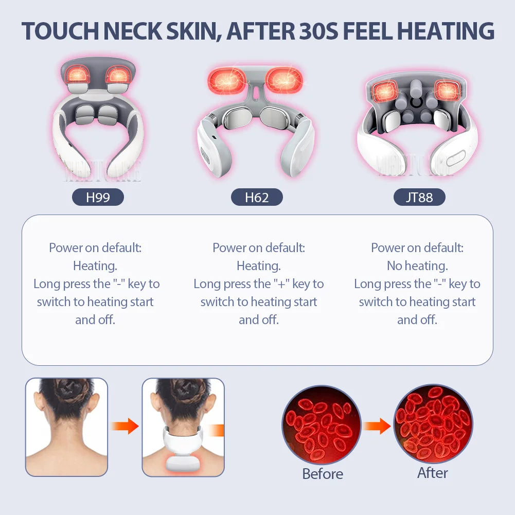 Smart Wireless Back & Neck Massager with Heating & TENS Pulse – Cervical Muscle Pain Relief & Shoulder Health Care