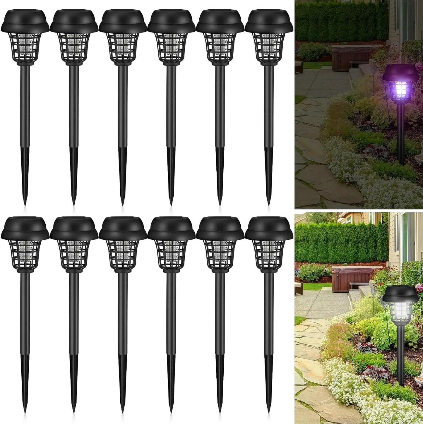 Solar-Powered Mosquito Zapper Lamp – Waterproof Insect Killer with 2 Light Modes & Safety Net for Lawn & Outdoor Use