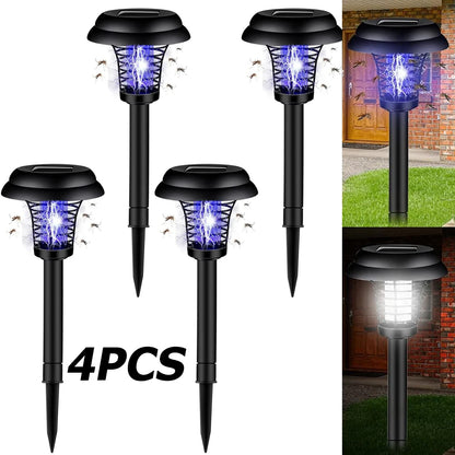 Solar-Powered Mosquito Zapper Lamp – Waterproof Insect Killer with 2 Light Modes & Safety Net for Lawn & Outdoor Use