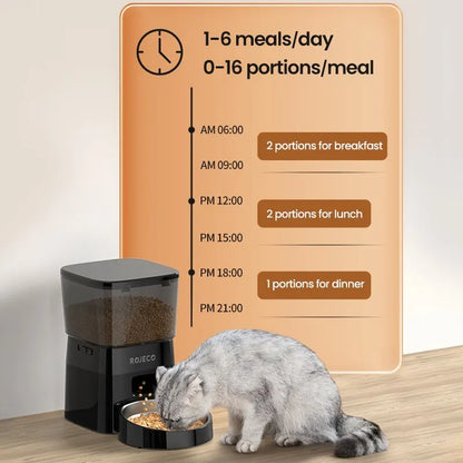 ROJECO Automatic Pet Feeder – Smart Dry Food Dispenser for Cats & Dogs with Button Control and Scheduled Feeding