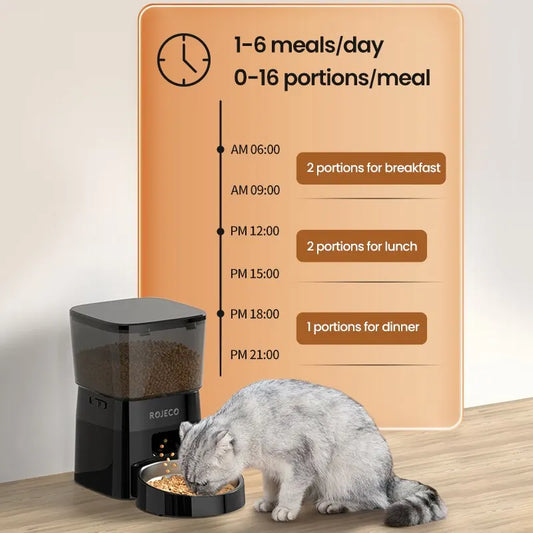ROJECO Automatic Pet Feeder – Smart Dry Food Dispenser for Cats & Dogs with Button Control and Scheduled Feeding