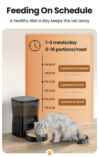 ROJECO Automatic Pet Feeder – Smart Dry Food Dispenser for Cats & Dogs with Button Control and Scheduled Feeding