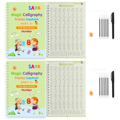 Sank Magic Practice Copybook – Reusable Calligraphy Writing Book for Kids | Preschool Handwriting & English Learning with Free Wiping Pen