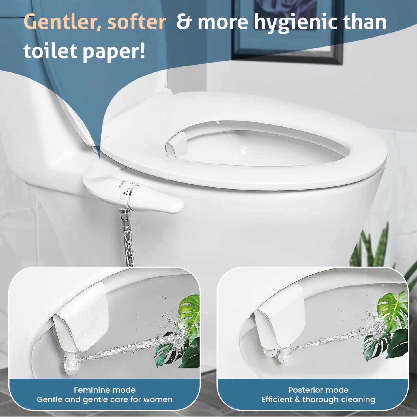 SAMODRA Ultra-Slim Bidet Attachment – Dual Nozzle, Non-Electric Toilet Seat Sprayer with Adjustable Water Pressure