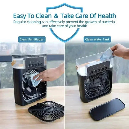 3-in-1 Portable Air Cooler, Humidifier & LED Night Light – Mini Air Conditioner Fan for Home & Office Use