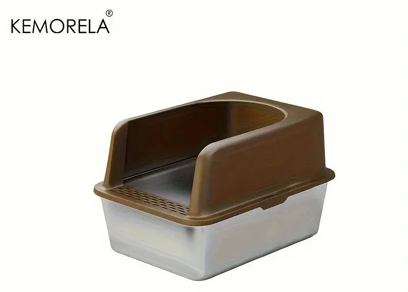 Durable stainless steel KEMORELA XL cat litter box with high sides, lid, and odor-resistant design for easy cleaning and suitable for large and small cats