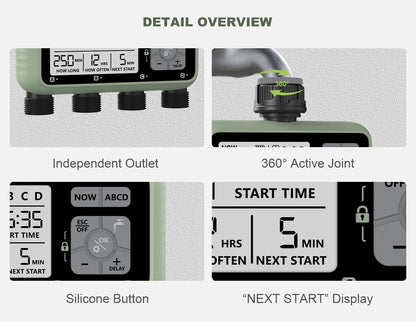 RESWAT 4-Outlet Water Timer – Multifunctional Sprinkler Controller with Multi-Caliber Adaptors for Easy Garden Irrigation