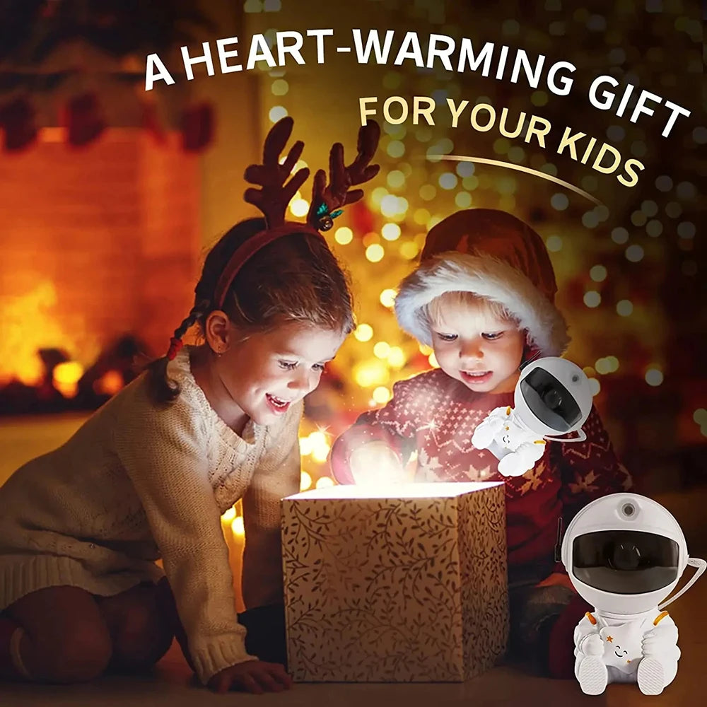 Astronaut galaxy star projector night light with nebula effects, remote control, and LED galaxy lamp for space-themed room decor