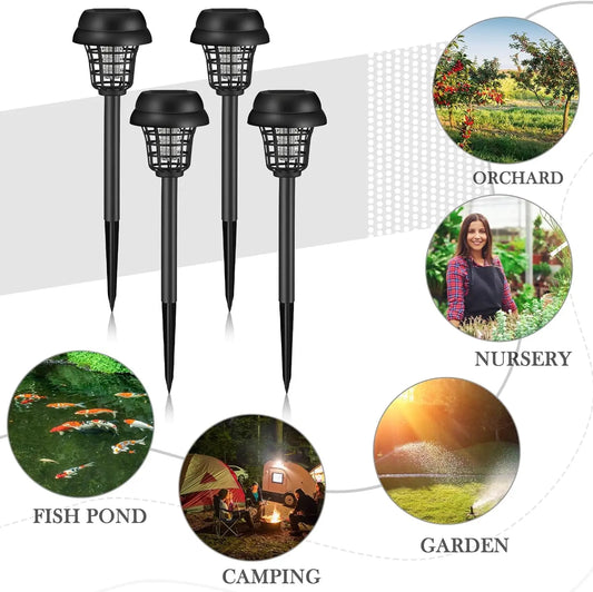 Solar-Powered Mosquito Zapper Lamp – Waterproof Insect Killer with 2 Light Modes & Safety Net for Lawn & Outdoor Use
