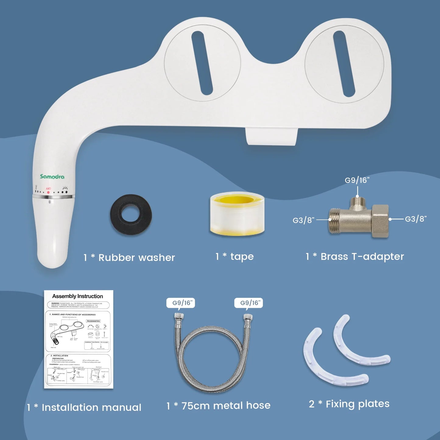 SAMODRA Ultra-Slim Bidet Attachment – Dual Nozzle, Non-Electric Toilet Seat Sprayer with Adjustable Water Pressure