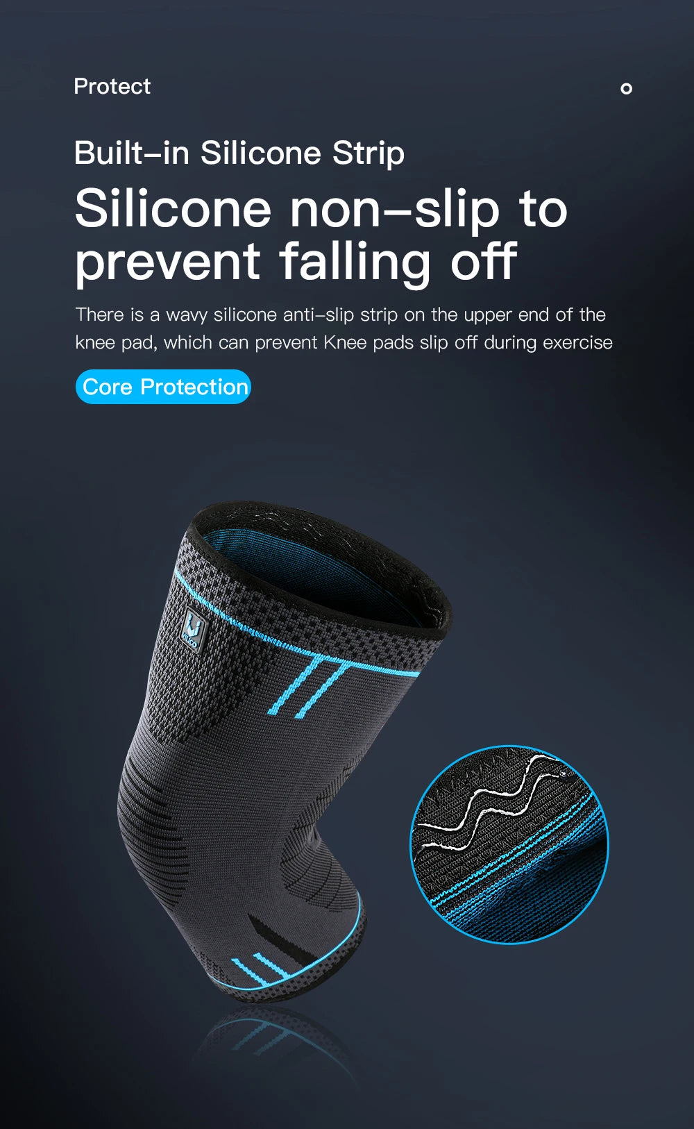 High-quality compression knee support sleeve with elastic, breathable fabric and built-in springs designed for sports, fitness, injury prevention, and joint stabilization