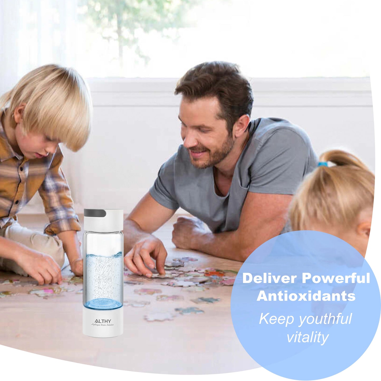 ALTHY Hydrogen Water Generator Bottle – Glass Cup with DuPont SPE & PEM Dual-Chamber Ionizer – Includes H₂ Inhalation Device – Portable Hydrogen-Rich Water Maker