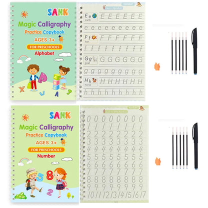 Sank Magic Practice Copybook – Reusable Calligraphy Writing Book for Kids | Preschool Handwriting & English Learning with Free Wiping Pen