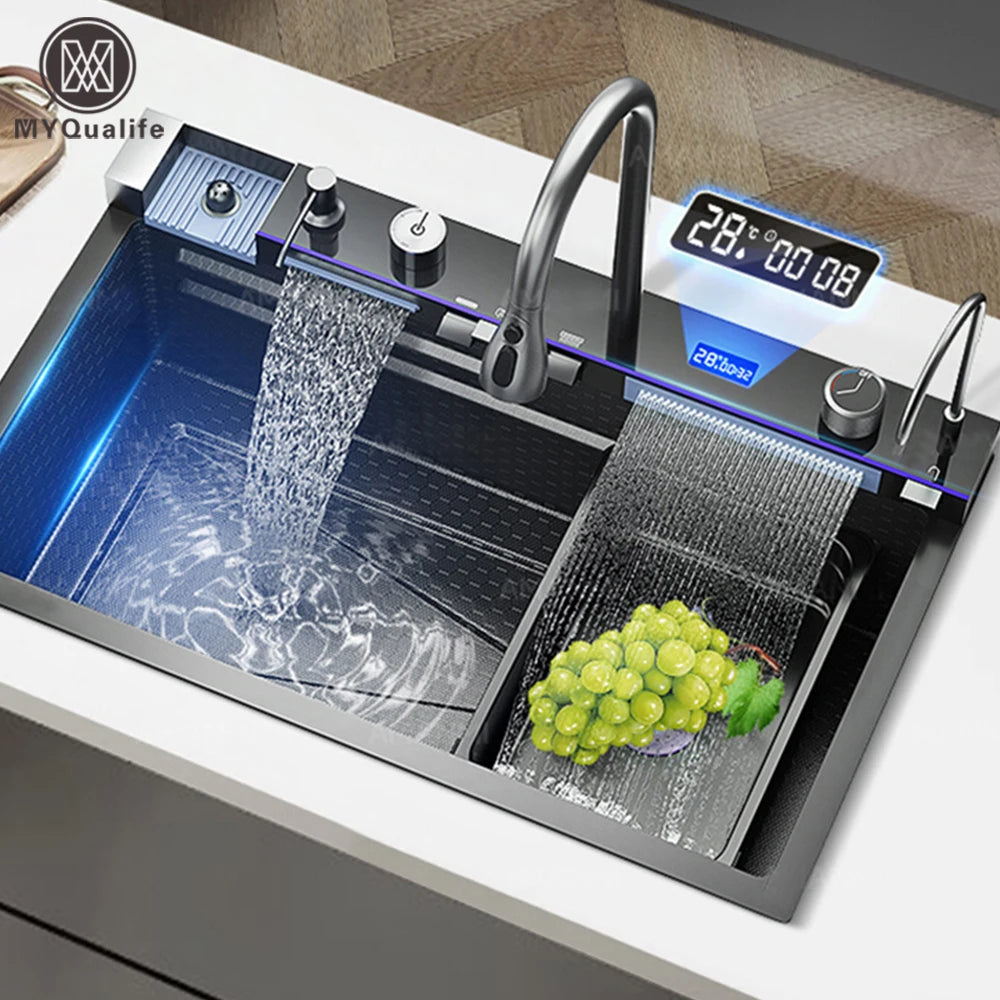 Stainless Steel Waterfall Kitchen Sink with Elegant Waterfall Design
