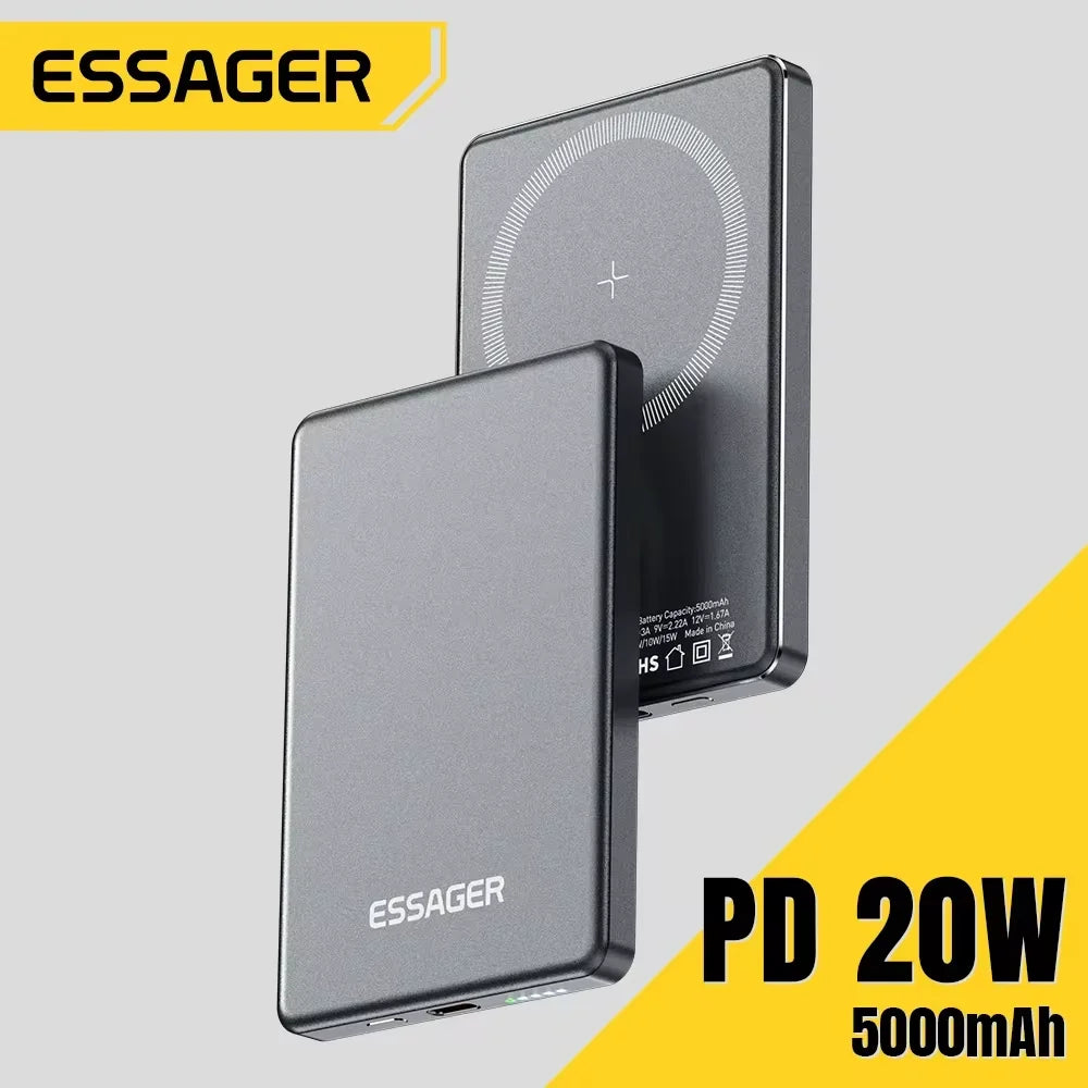 MagSafe-compatible magnetic wireless power bank with 5000mAh capacity and ultra-thin design