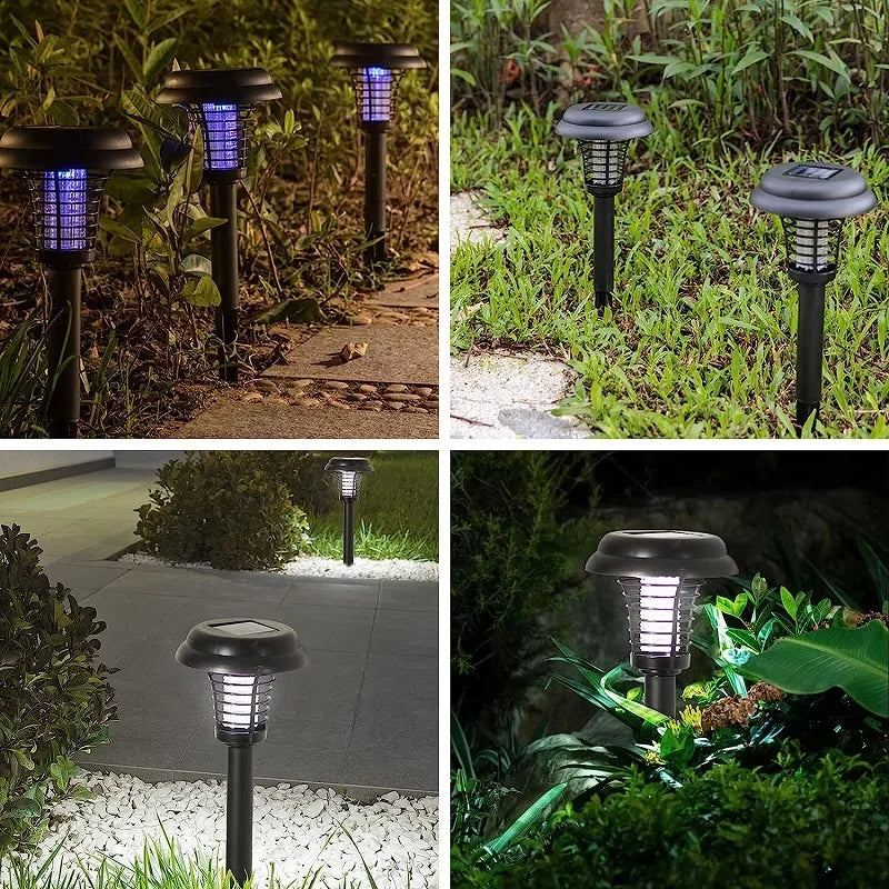 Solar-Powered Mosquito Zapper Lamp – Waterproof Insect Killer with 2 Light Modes & Safety Net for Lawn & Outdoor Use