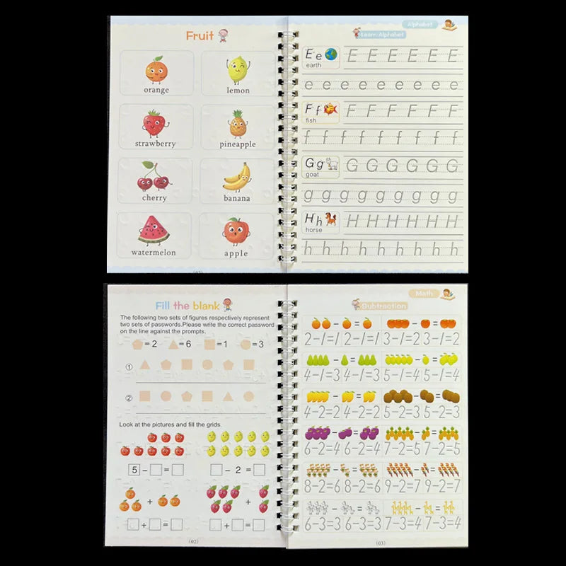 Sank Magic Practice Copybook – Reusable Calligraphy Writing Book for Kids | Preschool Handwriting & English Learning with Free Wiping Pen