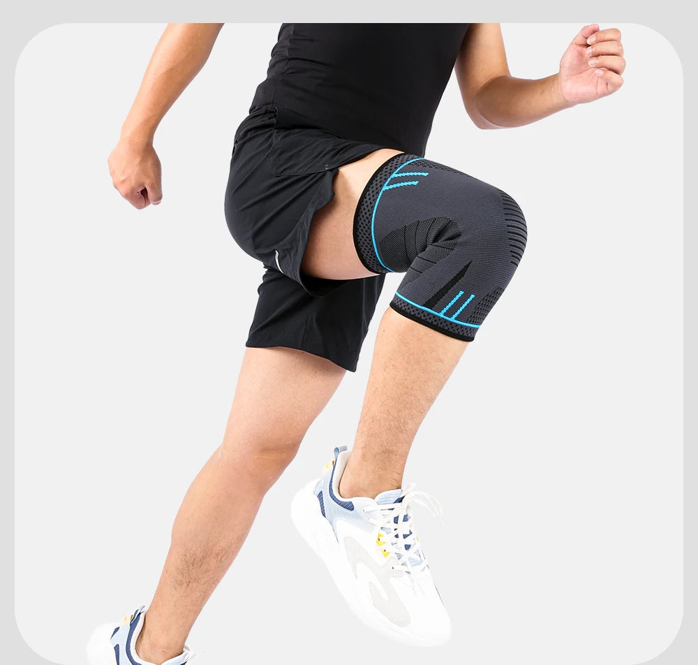 Long, elastic breathable compression knee support sleeve with springs for sports and fitness activities
