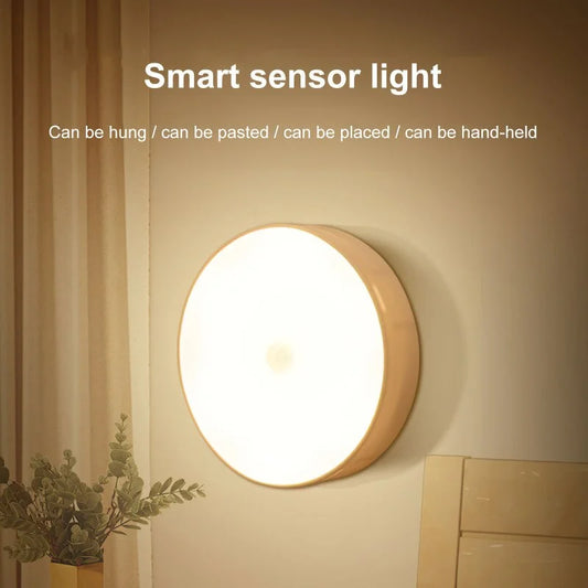 LED motion sensor night light with magnetic base and USB charging for easy installation
