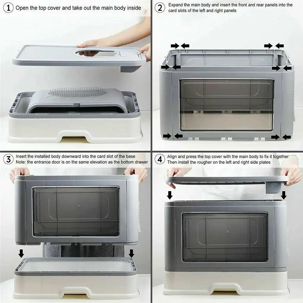 Interior view of the enclosed cat litter box showing privacy and odor trapping capabilities