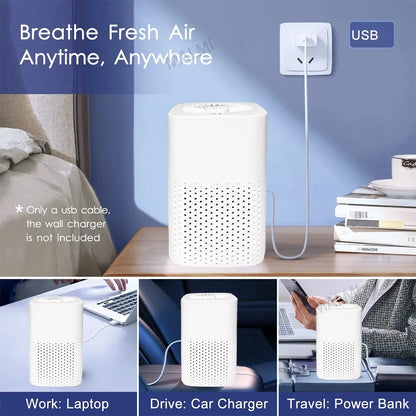 Compact HEPA Air Purifier for Home & Car – Removes Smoke, Odors, Formaldehyde, PM2.5 – Quiet Air Freshener for Bedroom or Office