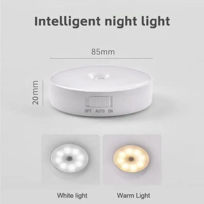 Smart rechargeable night light featuring PIR motion sensor detecting movement within 120° and 10 feet
