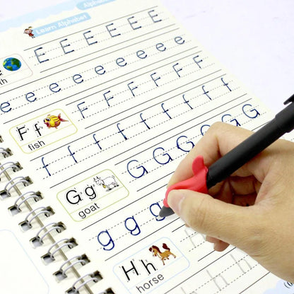 Sank Magic Practice Copybook – Reusable Calligraphy Writing Book for Kids | Preschool Handwriting & English Learning with Free Wiping Pen