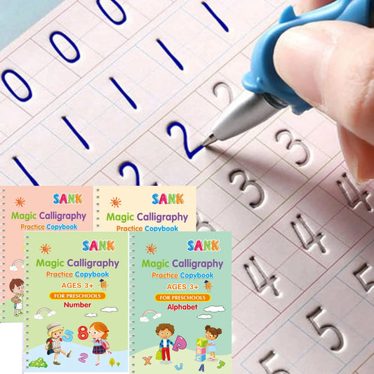 Sank Magic Practice Copybook – Reusable Calligraphy Writing Book for Kids | Preschool Handwriting & English Learning with Free Wiping Pen