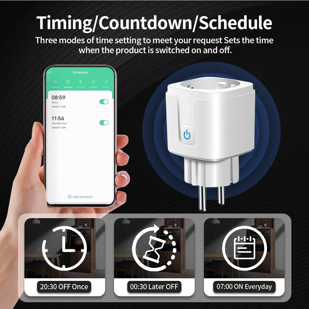 TNCE Tuya Smart Plug EU 16A/20A – WiFi & Zigbee Socket with Power Monitoring, Timer Function, Voice Control – Compatible with Alexa & Google Home
